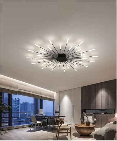 LUSTRE - Lustră LED 2429/30C, metal auriu sau negru, raze solare, diametru 110 cm, 30 LED-uri