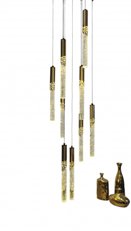 Lustră LED 5003/9 GD, 9 pendule sticlă, auriu, 3 tipuri lumină, înălțime reglabilă 170 cm [1]
