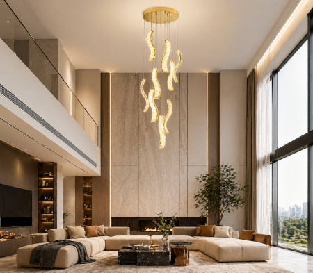LUSTRE - Lustră LED 6689/9 design fluid cu cristale K9 auriu/crom