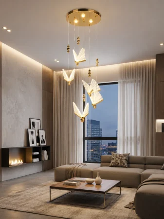 LUSTRE - Lustra LED 985/5 CH-GD cu 5 Pendule Reglabile, Crom sau Auriu, Design Modern Elegant