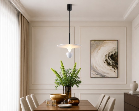 Reduceri - Lustră LED B405, 10W, Metal, 30x30 cm, Înălțime Reglabilă, Alb / Negru / Auriu
