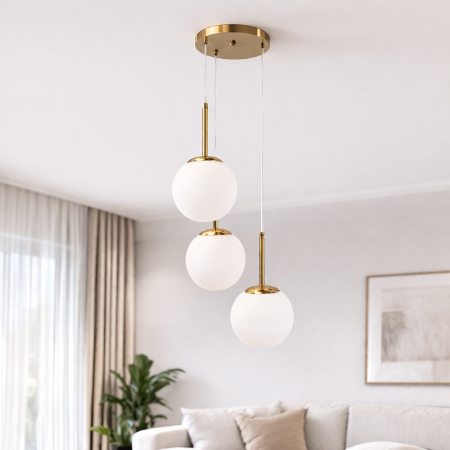 LUSTRE - Lustră modernă 2403/3, 3 pendule sticlă alb mat, înălțime reglabilă