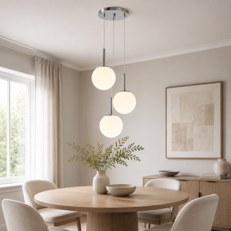 Lustre - Lustră modernă 2403/3, 3 pendule sticlă alb mat, înălțime reglabilă