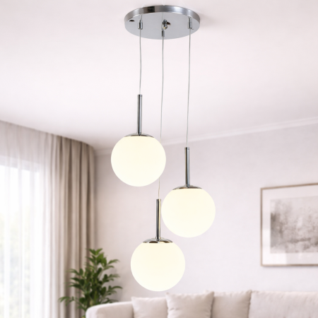 Lustre - Lustră modernă 2403/3, 3 pendule sticlă alb mat, înălțime reglabilă