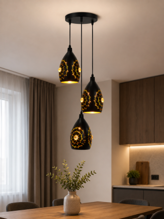 Lustra modernă 60225/3 ,cu 3 pendule și decupaj decorativ