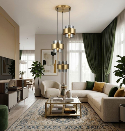 LUSTRE - lustra-9005-3-sticla-fumurie-auriu-45cm-pendule