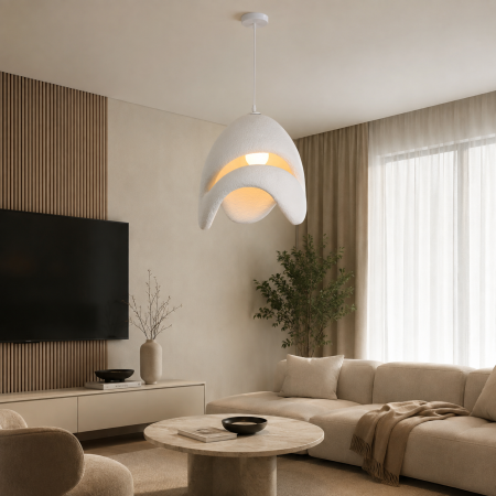 Lustre - Lustră Pendul 1607/1 din Fibră de Sticlă Albă, Design Modern Asimetric