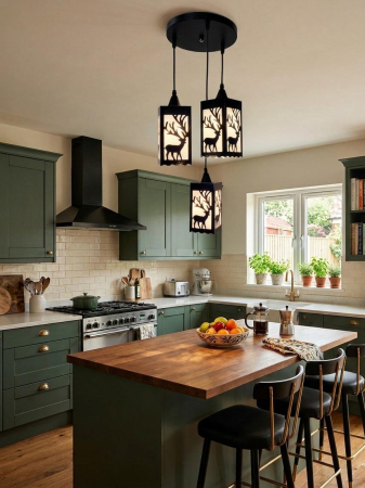 LUSTRE - Lustră suspendată 1713/3 BK cu design cerb și sticlă mată