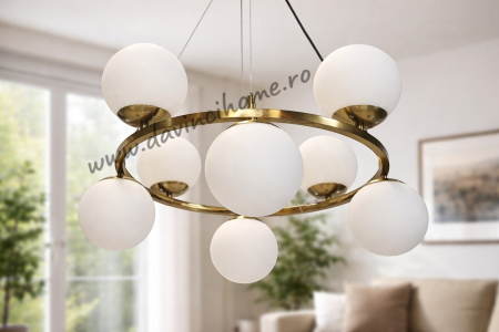 LUSTRE - Lustra suspendata 2618/8 aurie cu globuri albe