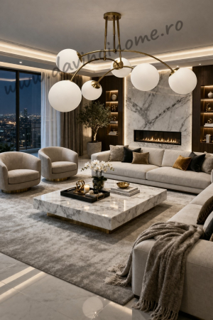 LUSTRE - Lustra suspendata 2619/6 aurie cu globuri albe Ø80 cm