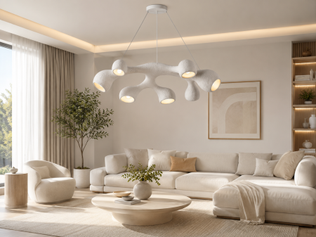 LUSTRE - Lustră suspendată 6601/7 din fibră de sticlă albă mată cu design organic și 7 dulii E27