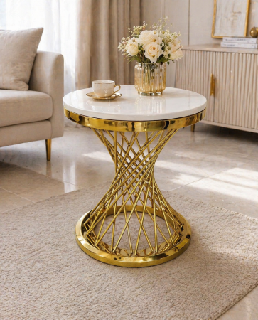 MOBILIER - Masă aurie cu blat marmură compozit model 101