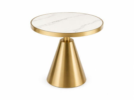 MOBILIER - Măsuță cafea 2501 rotundă cu blat marmorat și bază conică auriu/negru