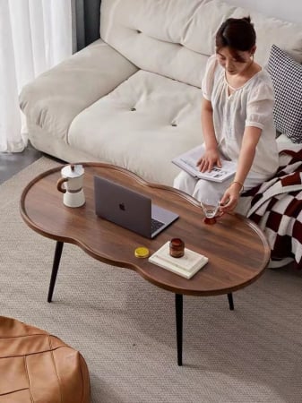 MOBILIER - Măsuță de Cafea YM086 Lemn Maro & Metal Negru, Ovală 100×60 cm