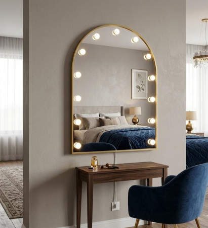 OGLINZI - Oglindă profesională machiaj 098-10 S LED, ramă aluminiu arcuită, 3 temperaturi lumină, 70x90 cm