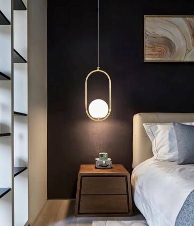 PENDULE - Pendul 1112/1 Oval cu glob din sticlă albă – metal auriu, crom sau negru, E27