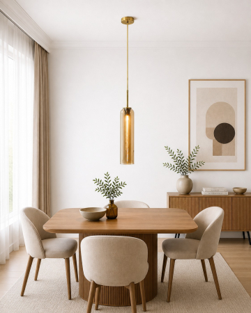 PENDULE - Pendul 2315/1 din metal și sticlă aurie – iluminat suspendat modern, lungime 1 m, abajur cilindric 50 cm, soclu E27