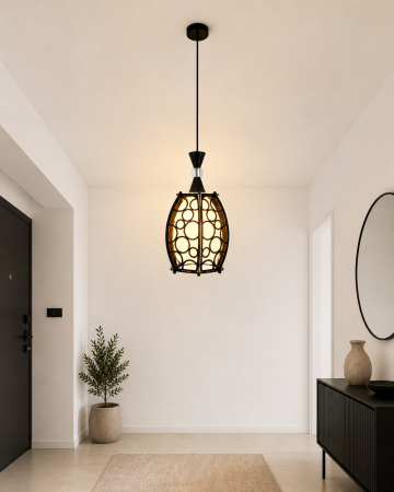PENDULE - Pendul 2363/1 negru cu abajur mat și accente decorative