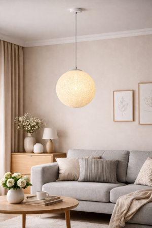 PENDULE - Pendul decorativ crem 6015/30 abajur textil 30 cm