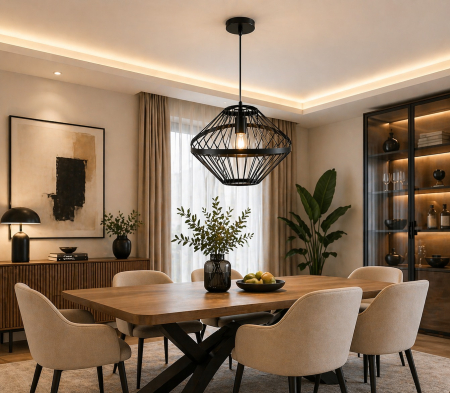 PENDULE - Pendul 8212 BK colivie metal negru design geometric Ø31cm