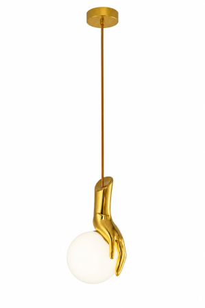 PENDULE - Pendul HJ 2481 – Design modern din metal auriu și glob din sticlă albă, soclu E27