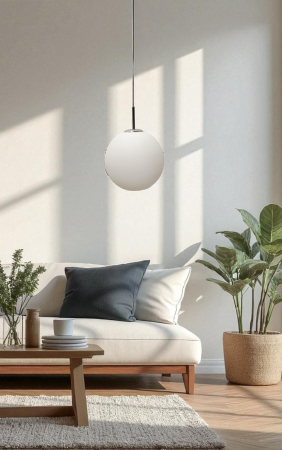 PENDULE - Pendul suspendat 8001/300, abajur alb mat Ø30 cm, finisaj elegant crom sau auriu