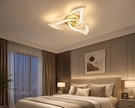 Aplice și plafoniere - Plafonieră LED 3101/3 Metal Auriu cu 3 Brațe Spiralate Acril Cristalin 120W