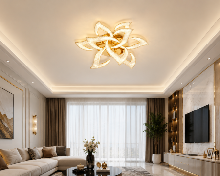 Aplice și plafoniere - Plafonieră LED 3101/6+3 Floare Aurie 240W cu Telecomandă, Ø68 cm
