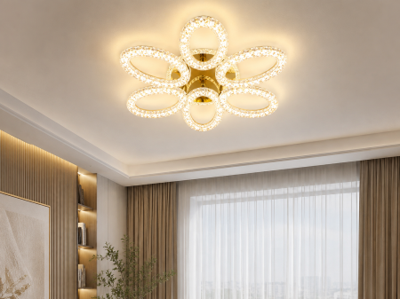 Aplice și plafoniere - Plafonieră LED 3109/3+3 Auriu Tip Oglindă cu 6 Inele Ovale din Acril Cristalin, 240W