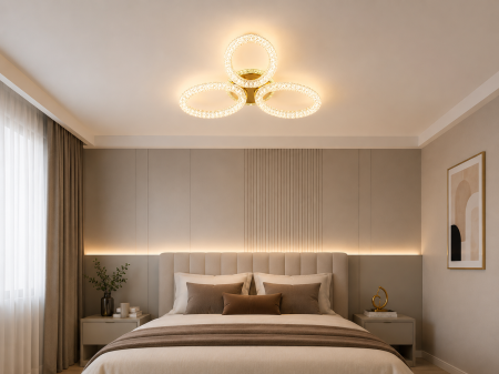 Aplice și plafoniere - Plafonieră LED 3109/3 Auriu cu 3 Inele Ovale din Acril Cristalin, 120W, Dimabilă