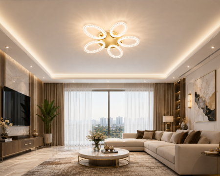 Aplice și plafoniere - Plafonieră LED 3109/5 160W cu Telecomandă Design Floare Auriu și Alb