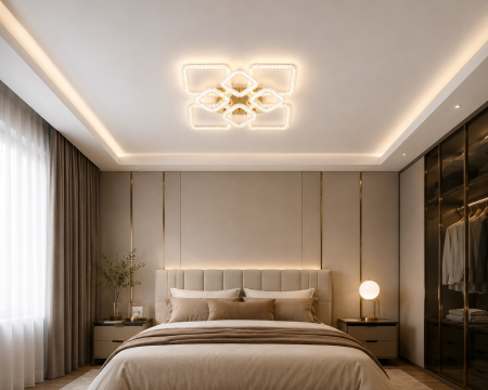 Aplice și plafoniere - Plafonieră LED 3112/4+4 Metal Auriu cu 8 Forme Pătrate