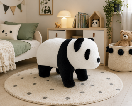 MOBILIER - Scaun Panda 11370 plușat, alb-negru, cu cadru din lemn