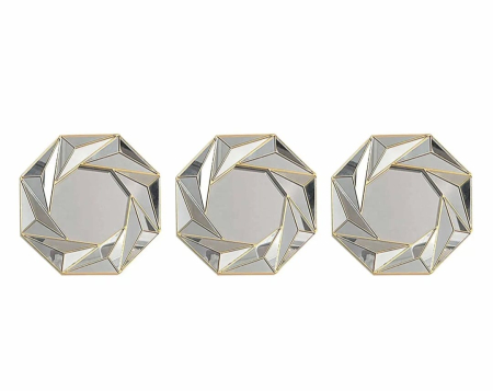 DECORATIUNI - Set 3 oglinzi octogonale, 2021-11, ramă aurie, design geometric, 23 cm