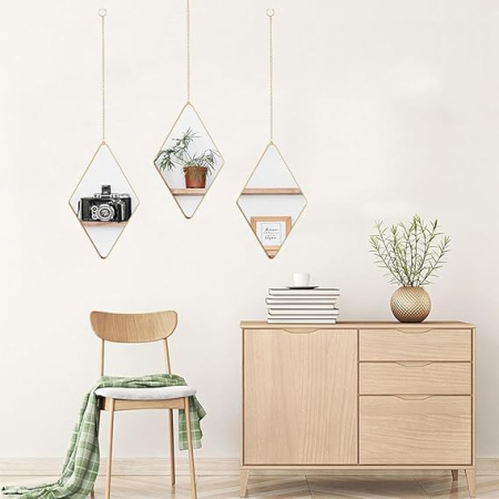 Set 3 oglinzi romb suspendate LX3, ramă metalică aurie, 27×17 cm [1]