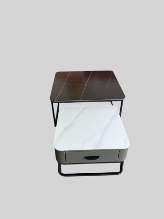 MOBILIER - Set măsuțe cafea 2507, design modern marmură alb-negru, cadru metalic, 80x82 cm