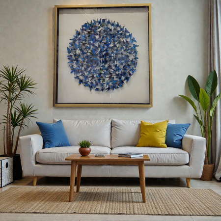 TABLOURI - Tablou 3D Fluturi 218109 C – decor artistic multicolor, ramă aurie cu sticlă, 80x80 cm