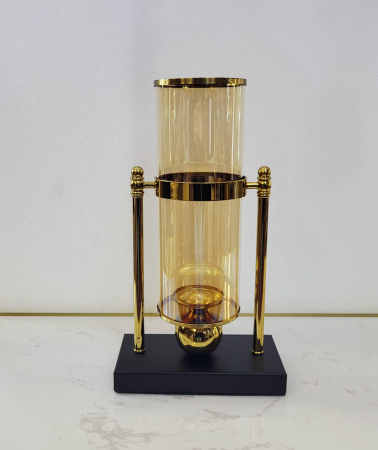 Vază decorativă 8819 din metal auriu și sticlă aurie, cilindru 36 cm [2]