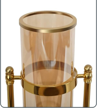 Vază decorativă 8819 din metal auriu și sticlă aurie, cilindru 36 cm [3]
