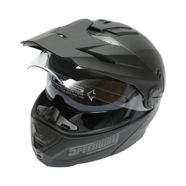 Casca motocross integrala, negru mat cu viziera transparenta si ochelari de soare marimea XL, model LION [2]