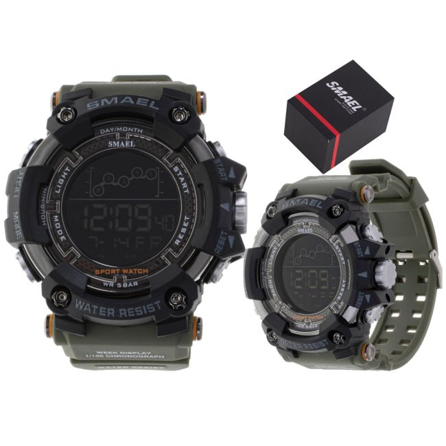 Ceas Militar pentru barbati, SMAEL, impermeabil, afisaj LED, culoare Verde [3]