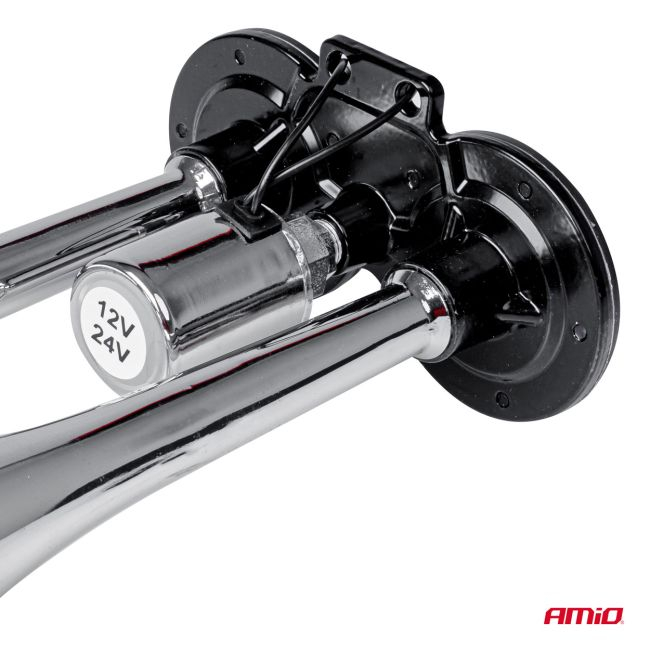 Claxon Camion de tip "goarna", dublu, bitonal, finisaj cromat, alimentare 12V - 24V, 118 dB [6]