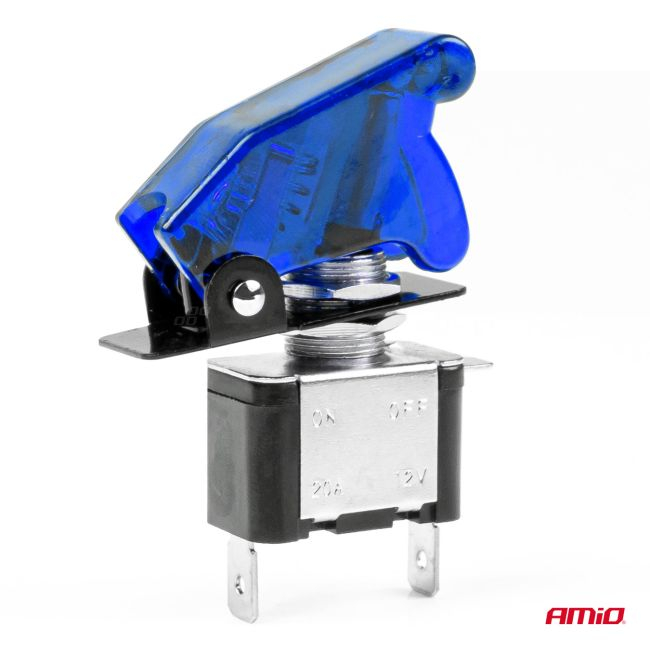 Comutator iluminat (intrerupator) cu protectie, destinatie auto, moto, ATV, SSV, Off-Road, model "TOP GUN", tensiune 12V - 24V, culoare Albastra [4]