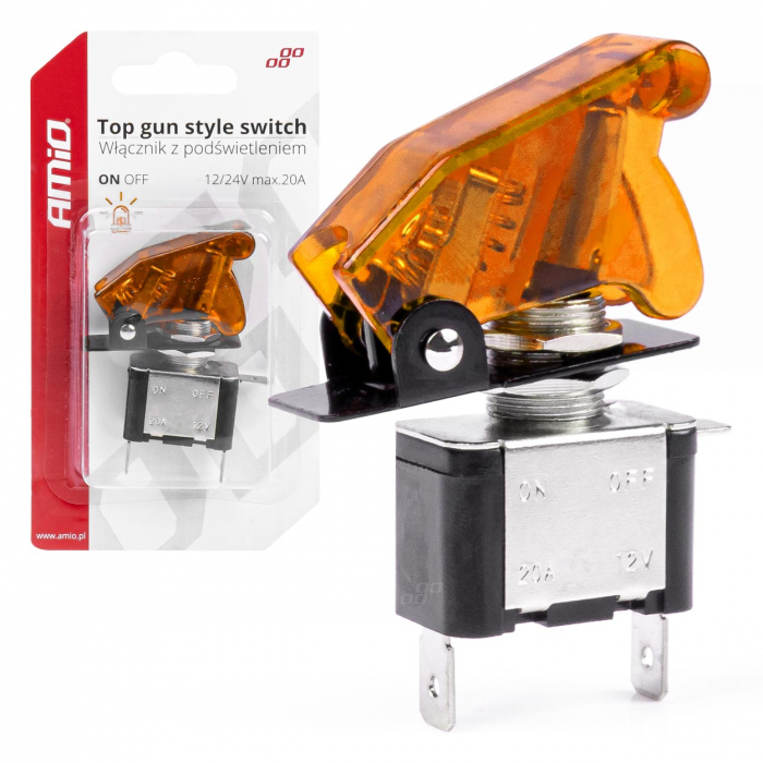 Comutator iluminat (intrerupator) cu protectie, destinatie auto, moto, ATV, SSV, Off-Road, model "TOP GUN", tensiune 12V - 24V, culoare Orange [5]