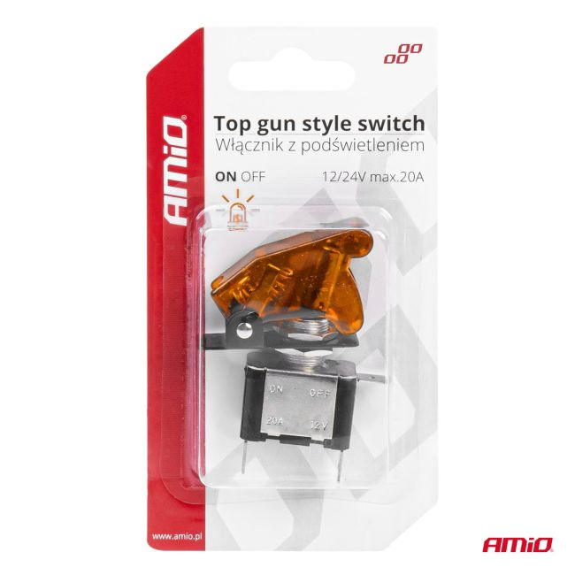 Comutator iluminat (intrerupator) cu protectie, destinatie auto, moto, ATV, SSV, Off-Road, model "TOP GUN", tensiune 12V - 24V, culoare Orange [2]