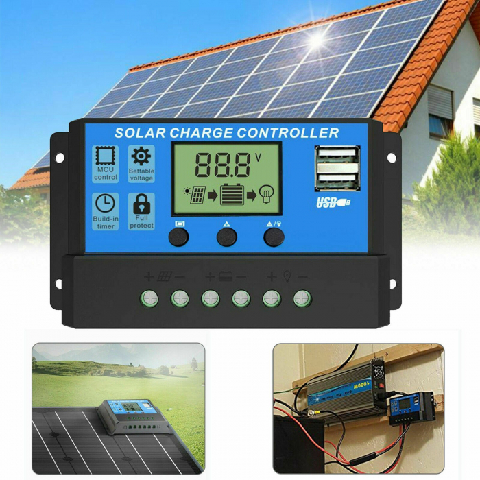 Controler/Regulator de incarcare panou solar, 12 - 24V, 30A, mini dual USB [1]