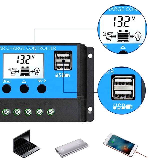 Controler/Regulator de incarcare panou solar, 12 - 24V, 30A, mini dual USB [4]