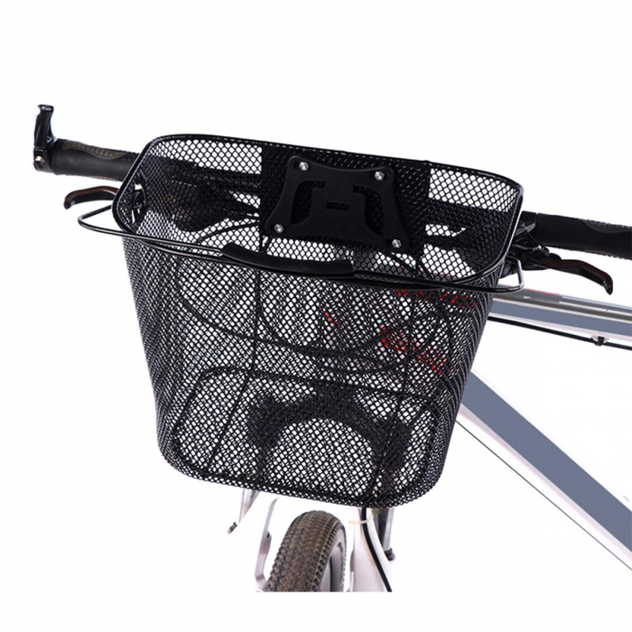 Cos metalic pentru bicicleta cu maner, demontabil, conceput pentru a fi montat in partea din fata, culoare Neagra [1]