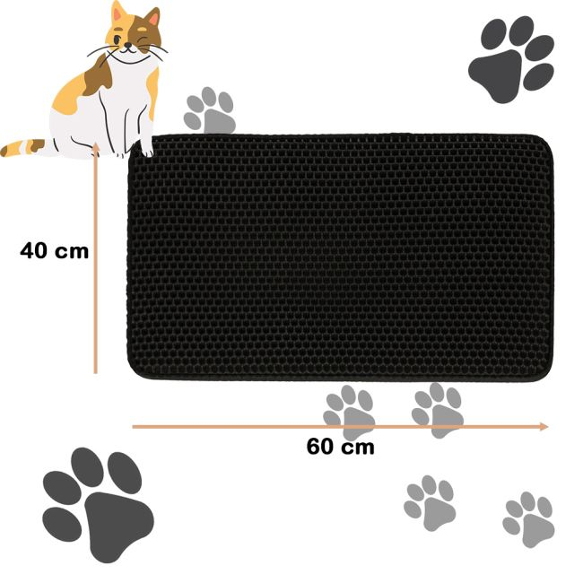 Covoras impermeabil pentru litiera pisici, dimensiune 40 x 60 cm, dublu strat, culoare Neagra [7]