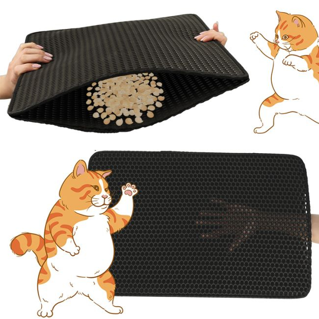 Covoras impermeabil pentru litiera pisici, dimensiune 40 x 60 cm, dublu strat, culoare Neagra [2]